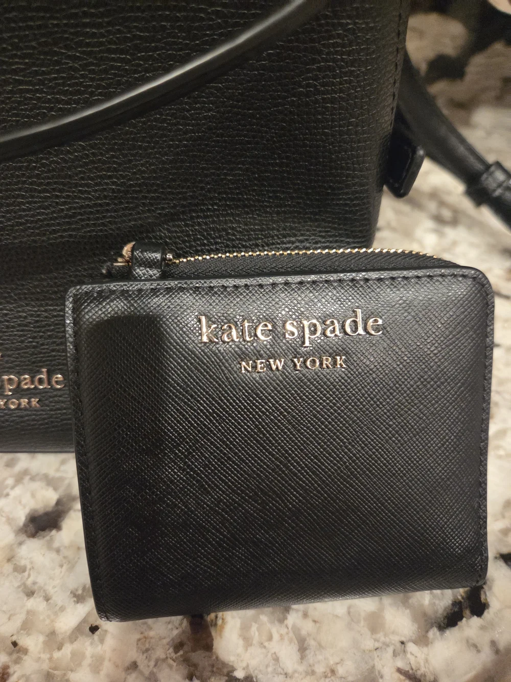 kate spade Black Saffiano Leather Crossbody Bag with Matching Wallet